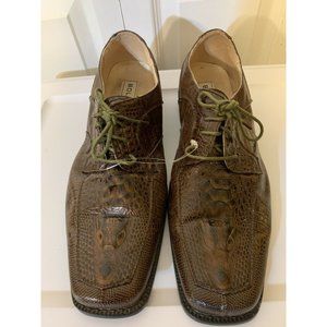 Bolano Faux Snake Skin Trim Printed Men’s Sz 12 Lace Up‎ Oxford Brown Shoe